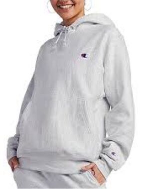 Champion Light Gray Pullover Hoodie with Embroidered Logo